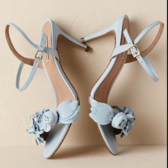 BHLDN Shoes - BHLDN Raphaella Booz Blue Bloomed Heels NWOT